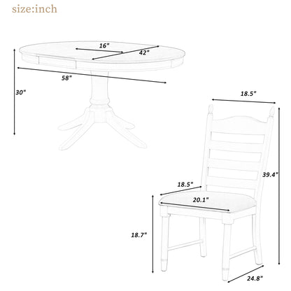 5 Piece Retro Functional Dining Table Set With Extendable Round Table And Upholstered Chairs