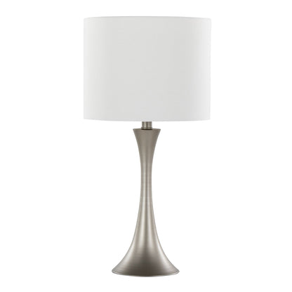 The Lenuxe Contemporary & Modern Design Table Lamp (Set of 2) features a brushed metal flared base and a white cylindrical shade, shown against a plain white background.