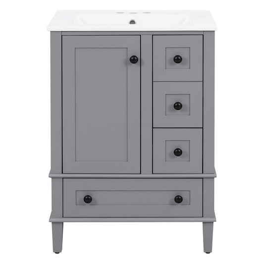 Bathroom Vanity With Integrated Basin, Soft Close Drawers, Door Mounted Double Layer Shelf