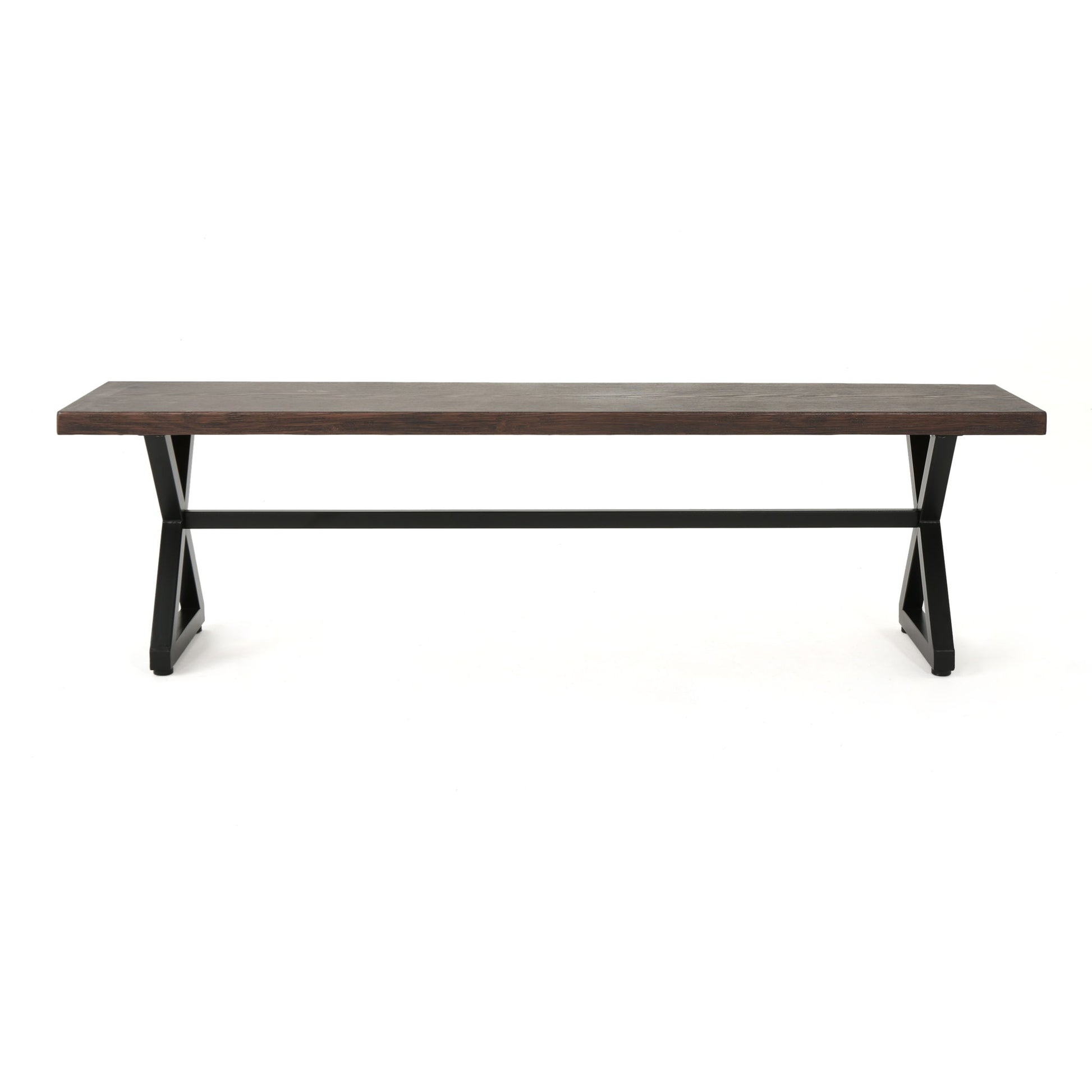 A sleek Modern Aluminum Outdoor Dining Bench with an X base, showcasing a simple, contemporary design and durable aluminum construction, displayed on a white background.