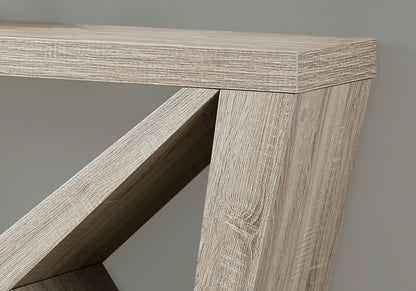 A close-up of the Accent Console Table For Entryway shows its light-colored wood, modern angled legs, and durable construction, set against a plain gray background.