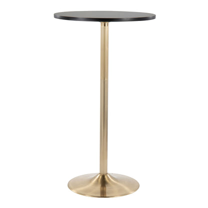 The Pebble Contemporary & Glam Adjustable Dining / Bar Table features a dark round top, sleek gold metal stem, and wide circular gold base, shown against a plain white background.
