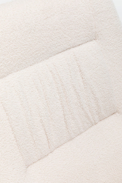 Close-up of the textured cream fabric upholstery with subtle horizontal lines and stitched sections on the Rocking Chair Nursery, Teddy Upholstered Glider Rocker with High Backrest, perfect for modern living rooms.