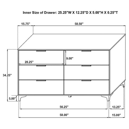 Karena - Rectangular 6 Drawer Dresser - White