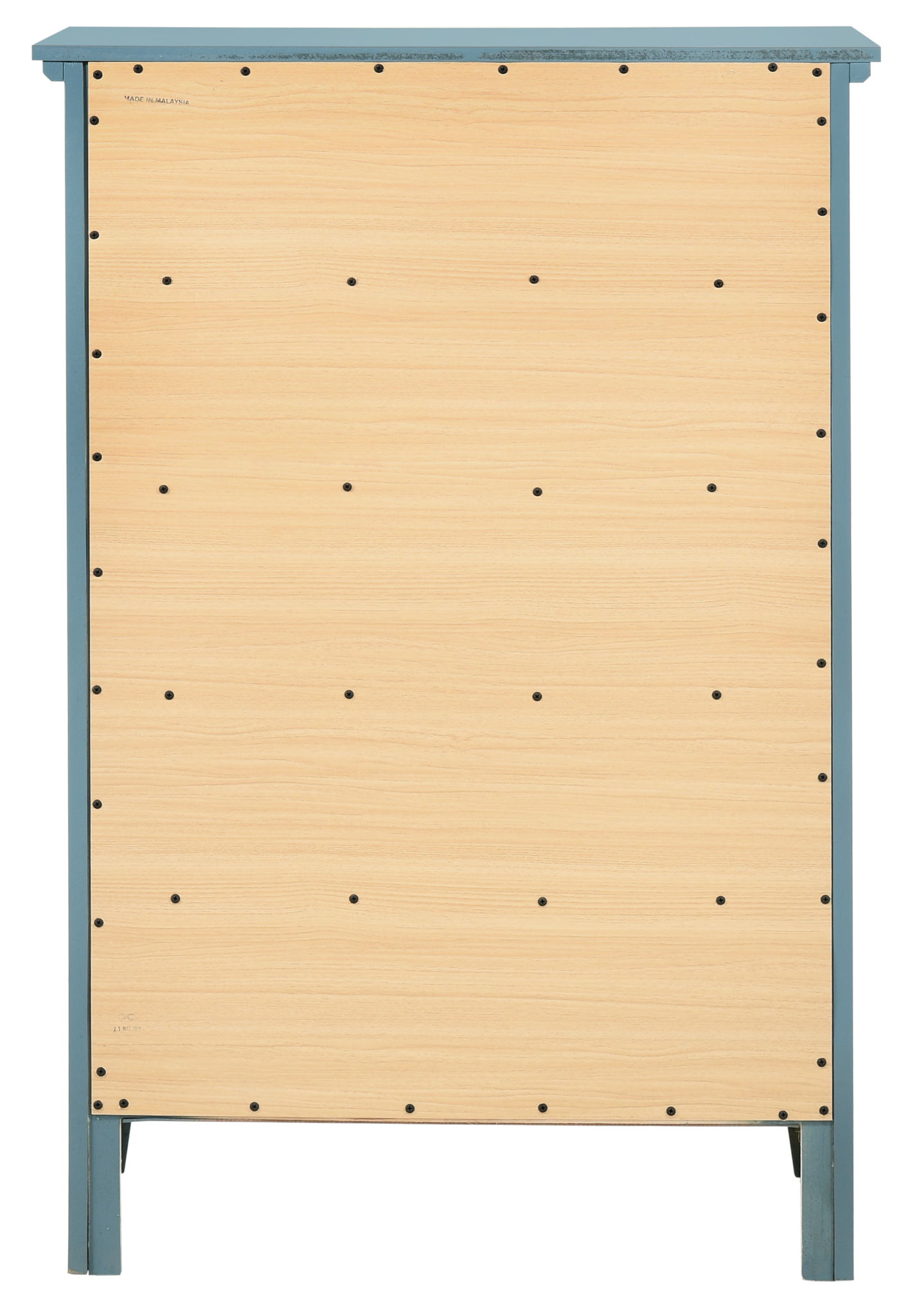 The back view of the Hammond Chest shows its light wood finish with a dark frame and evenly spaced screws securing the back panel.