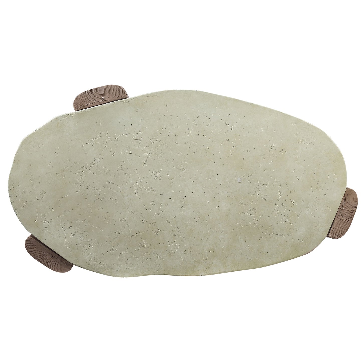 An irregularly shaped, off-white Dayana coffee table with two oak handles on opposite sides, viewed from above on a white background.
