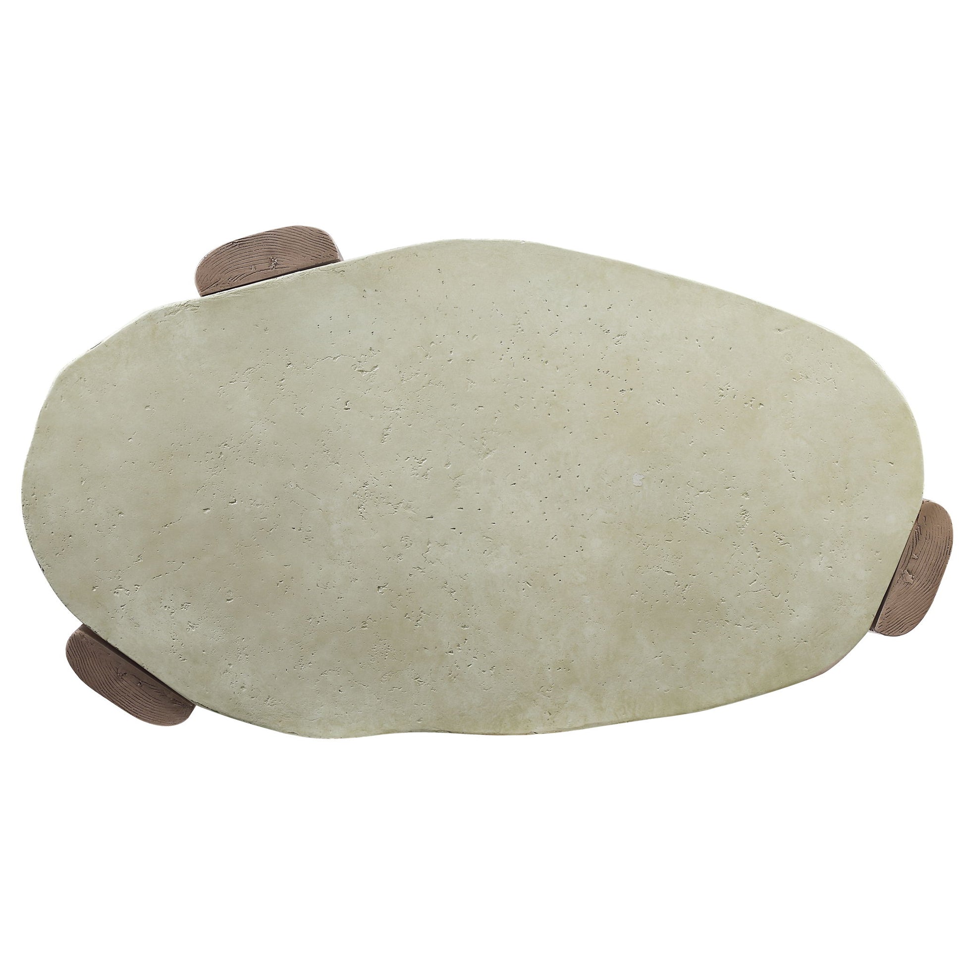 An irregularly shaped, off-white Dayana coffee table with two oak handles on opposite sides, viewed from above on a white background.