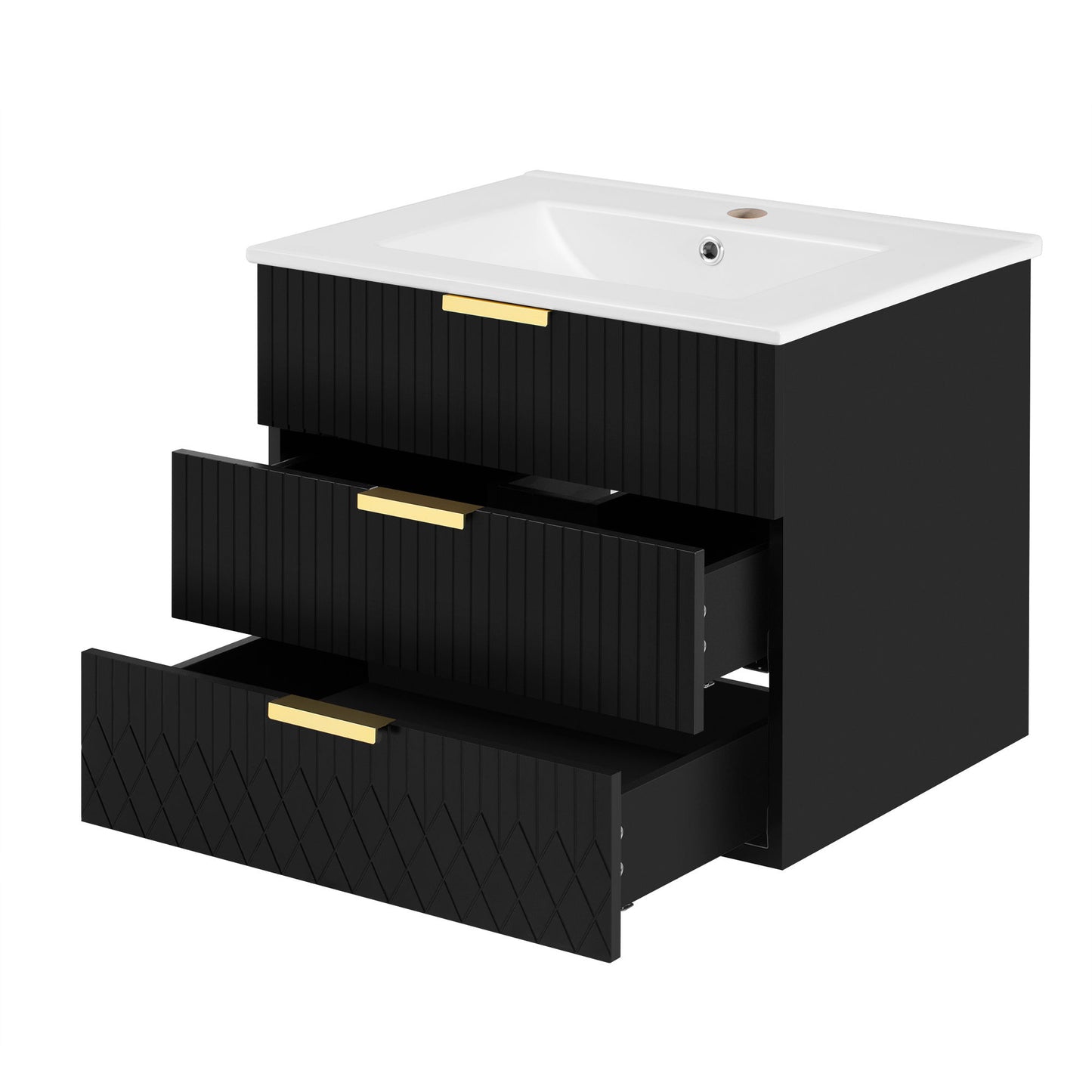 Wall Mounted Floating Cabinet With Side Cabinet Combo, Rectangular Ceramic Sink Vanity