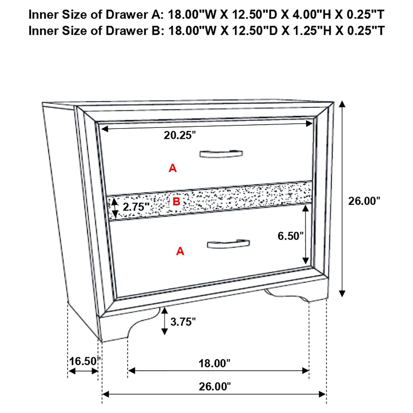 Transitional 2 Drawer Nightstand With Hidden Jewelry Tray