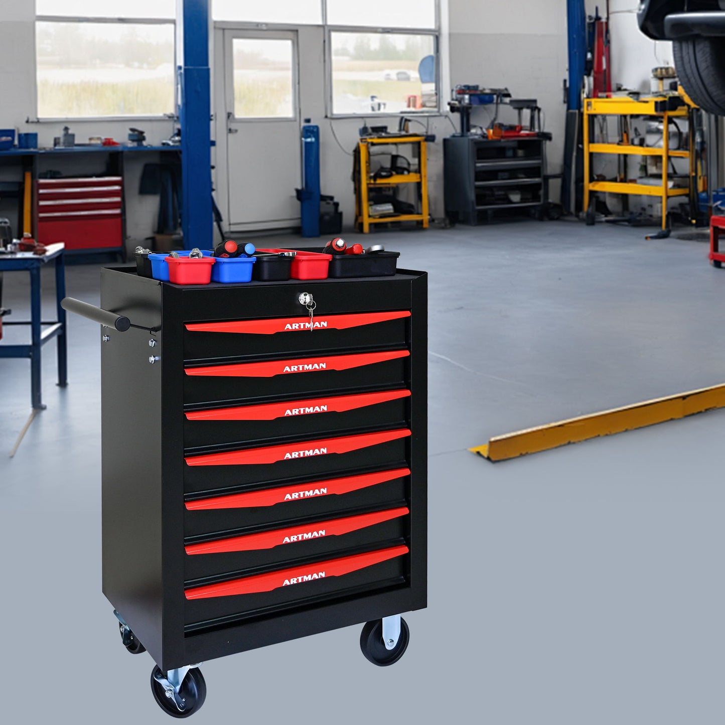 Rolling Metal Tool Chest With Drawers, Steel Storage Cabinet With Ball Bearing Slides