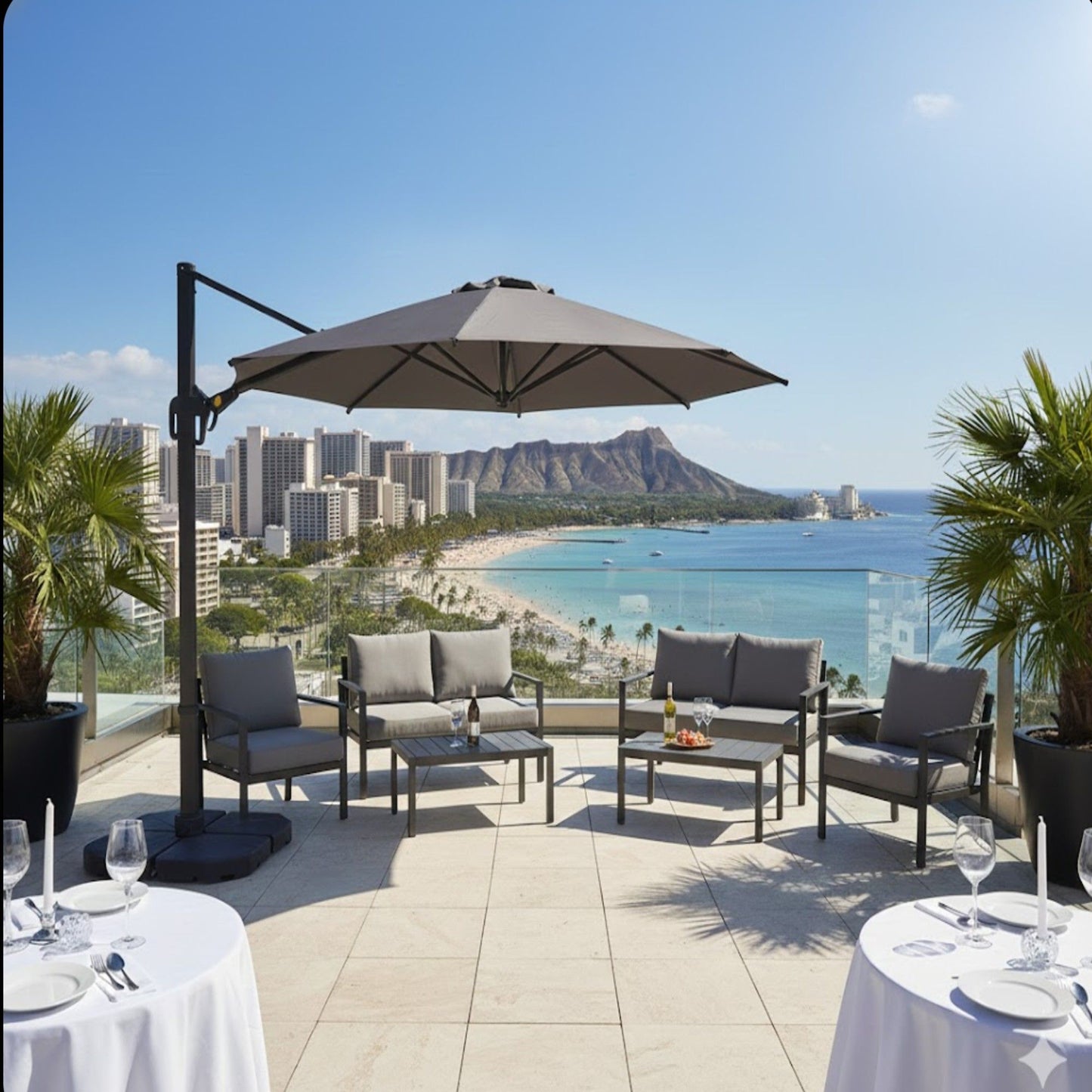 Round Cantilever Patio Umbrella With 360 Rotation & Infinite Tilt Adjustment