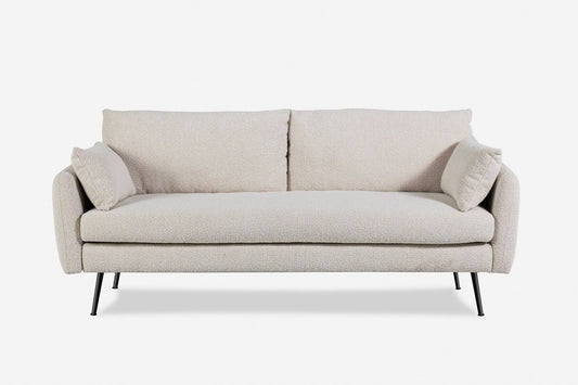 The Park Sofa is a modern beige sofa with two back cushions, two side cushions, and slim black metal legs, shown against a plain white background.