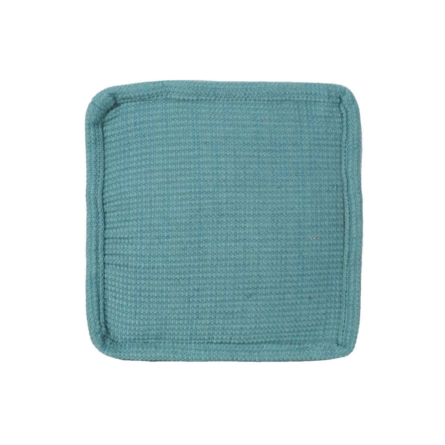 A square, teal-colored Hansolo Yarn Pouf Ottoman or floor cushion with a textured surface and rounded corners, displayed on a white background.