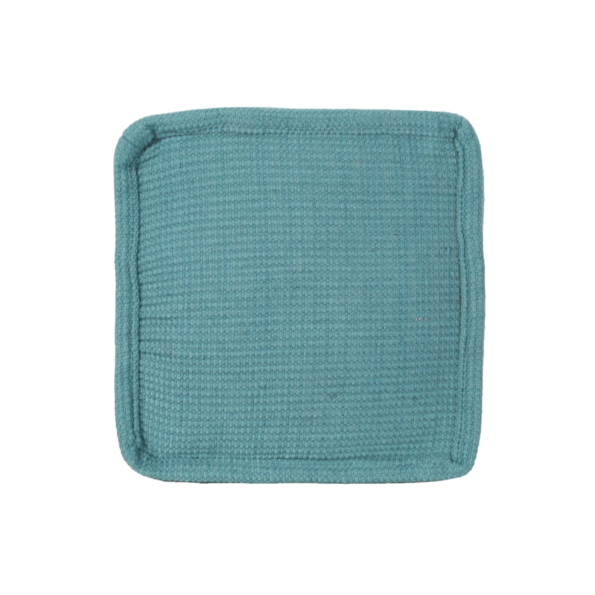 A square, teal-colored Hansolo Yarn Pouf Ottoman or floor cushion with a textured surface and rounded corners, displayed on a white background.