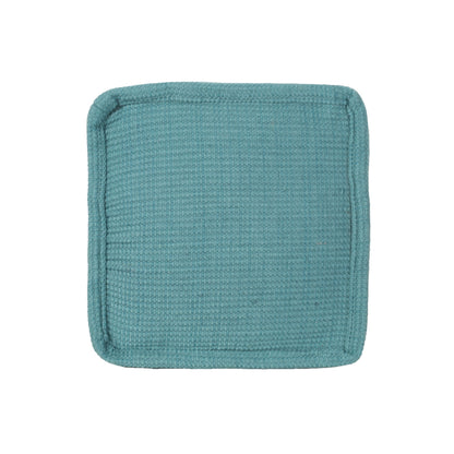 A square, teal-colored Hansolo Yarn Pouf Ottoman or floor cushion with a textured surface and rounded corners, displayed on a white background.