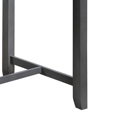 Close-up view of the lower section of the Graham Small Space Counter Height Dining Table with USB charging ports and shelves, featuring dark gray wood legs with crossbar supports, shown against a plain white background.