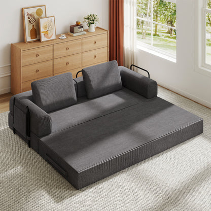 Convertible Sleeper Sofa Bed With Cylindrical Pillow, Fixed Shape Frame