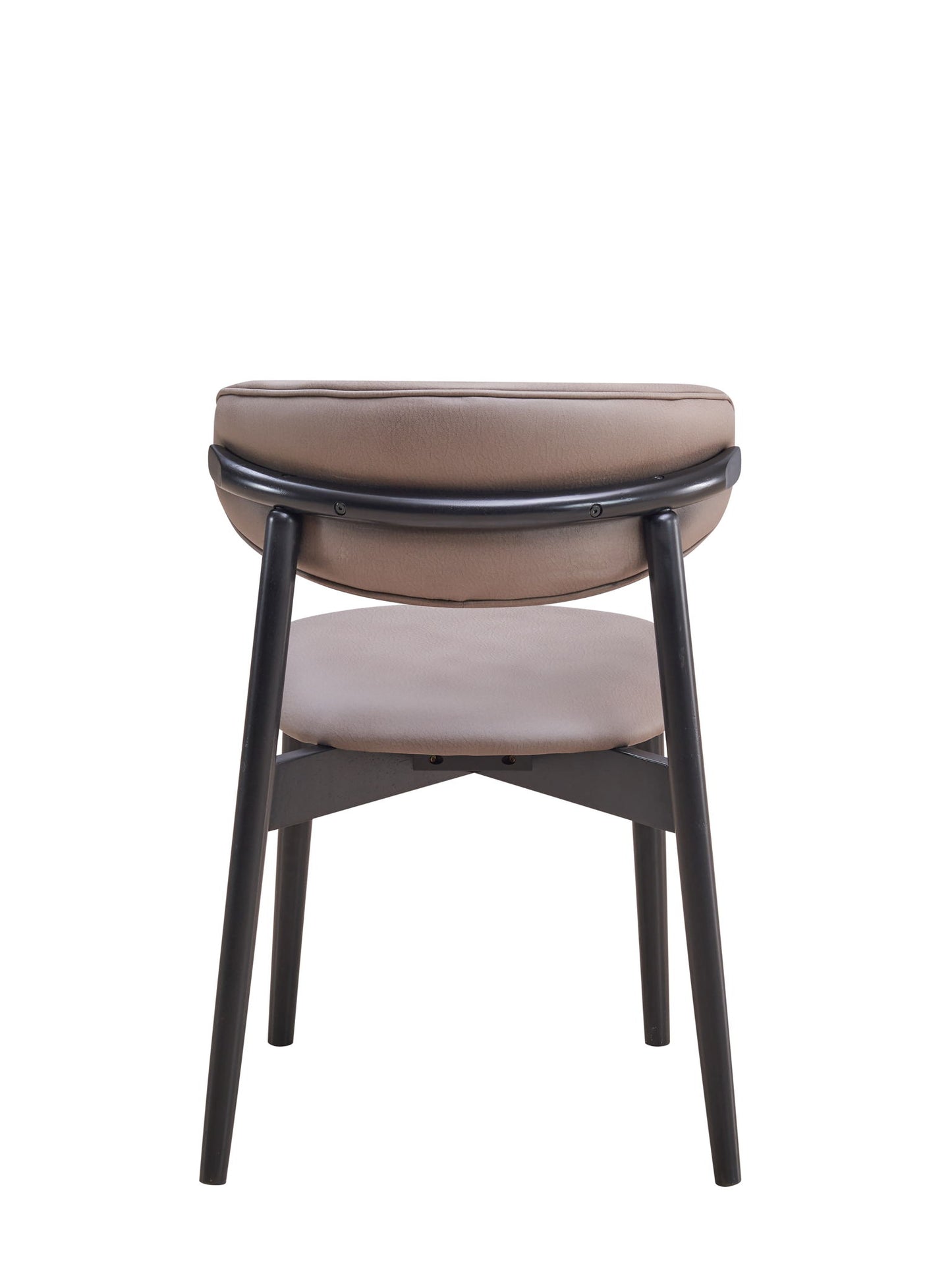The Lanae Polished Microfiber Side Chair (Set of 2) in gray features a modern rounded, cushioned backrest and seat with four black wooden legs and frame, shown from the back against a white background.