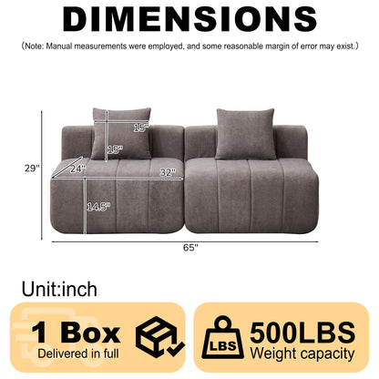 Modular Sectional Sofa With 2 Pillows, Symmetrical Design