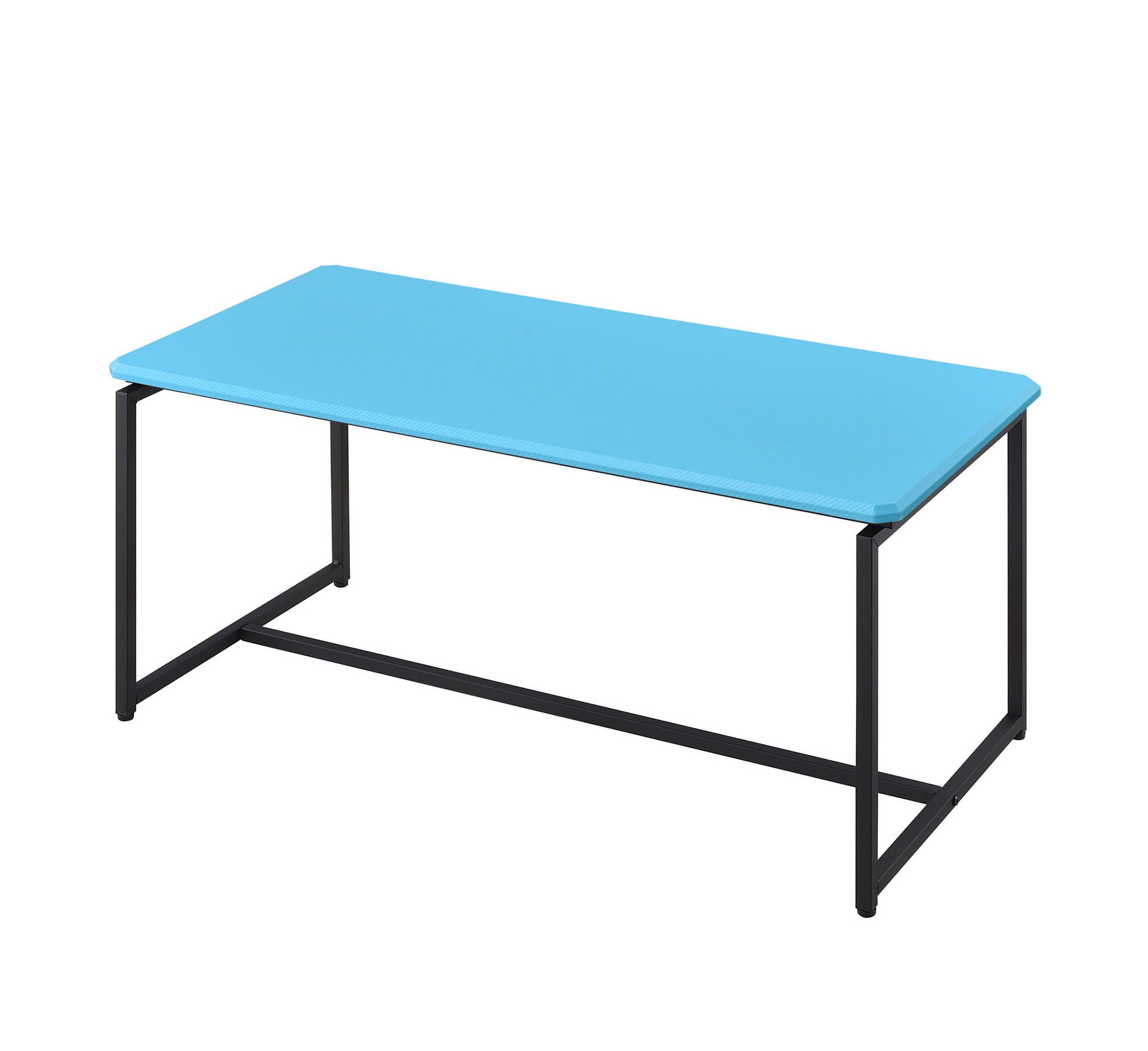 The GT - 3 Piece Carbon Fiber Wrap Coffee Table and End Table set features a modern design with a bright blue top and minimalist black metal frame.