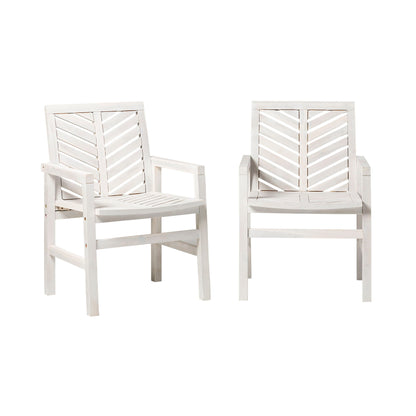 The Modern 2 Piece Chevron Patio Chairs feature white wooden frames with slatted seats and chevron-patterned backs, arranged side by side against a plain white background.