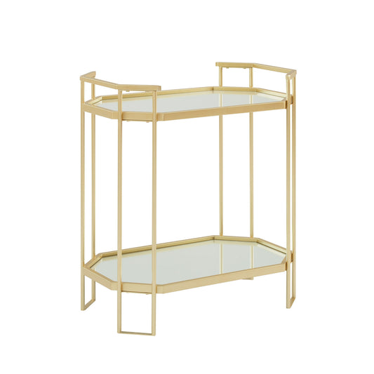 The Couch.com Modern Glam Mirror Top Accent Table features a pale gold metal frame, modern style, sleek minimalist design, and a mirrored top for a chic accent in any space.