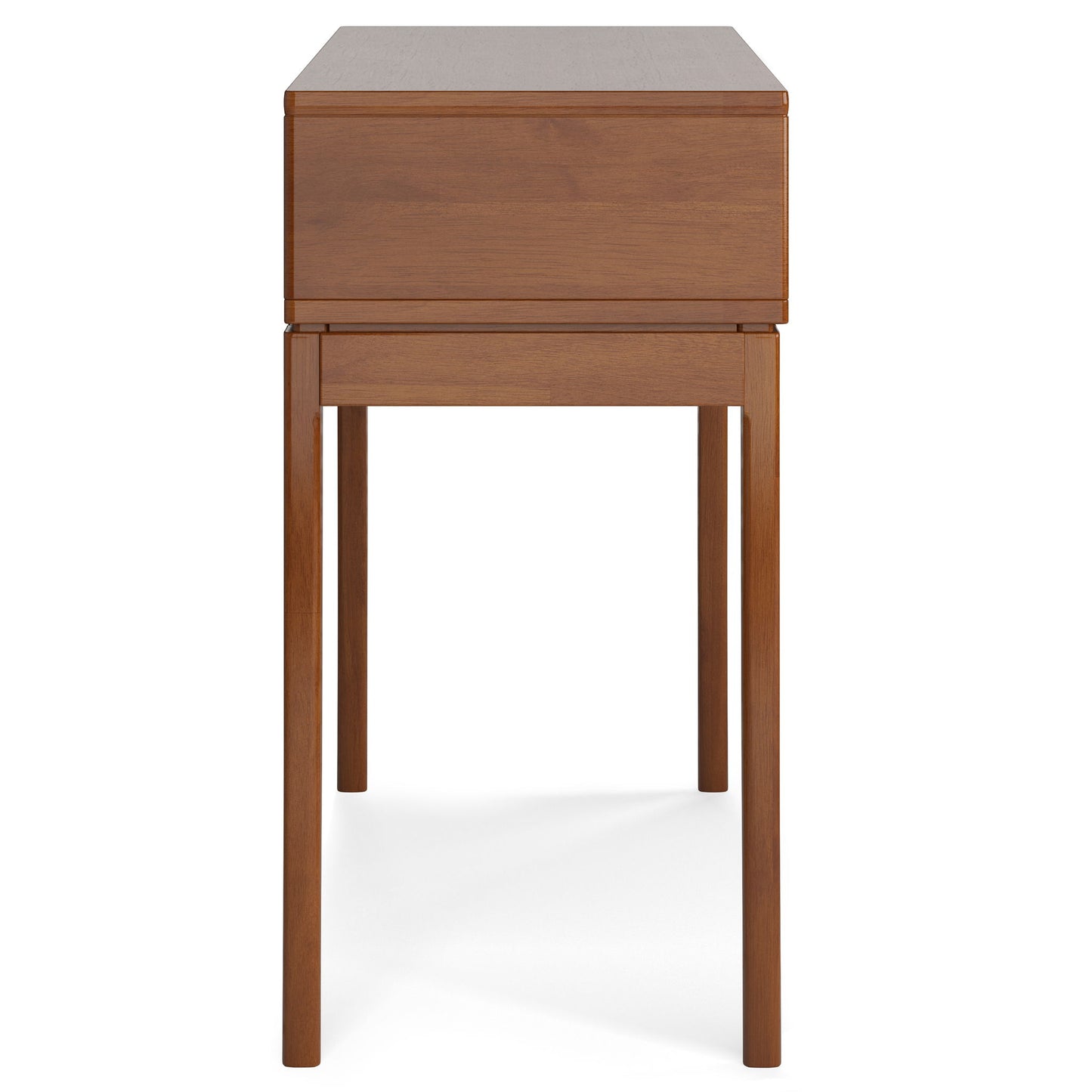 The Harper Handcrafted Console Sofa Table features a rectangular wooden top, straight clean lines, and slender legs, displayed from the side against a plain white background.