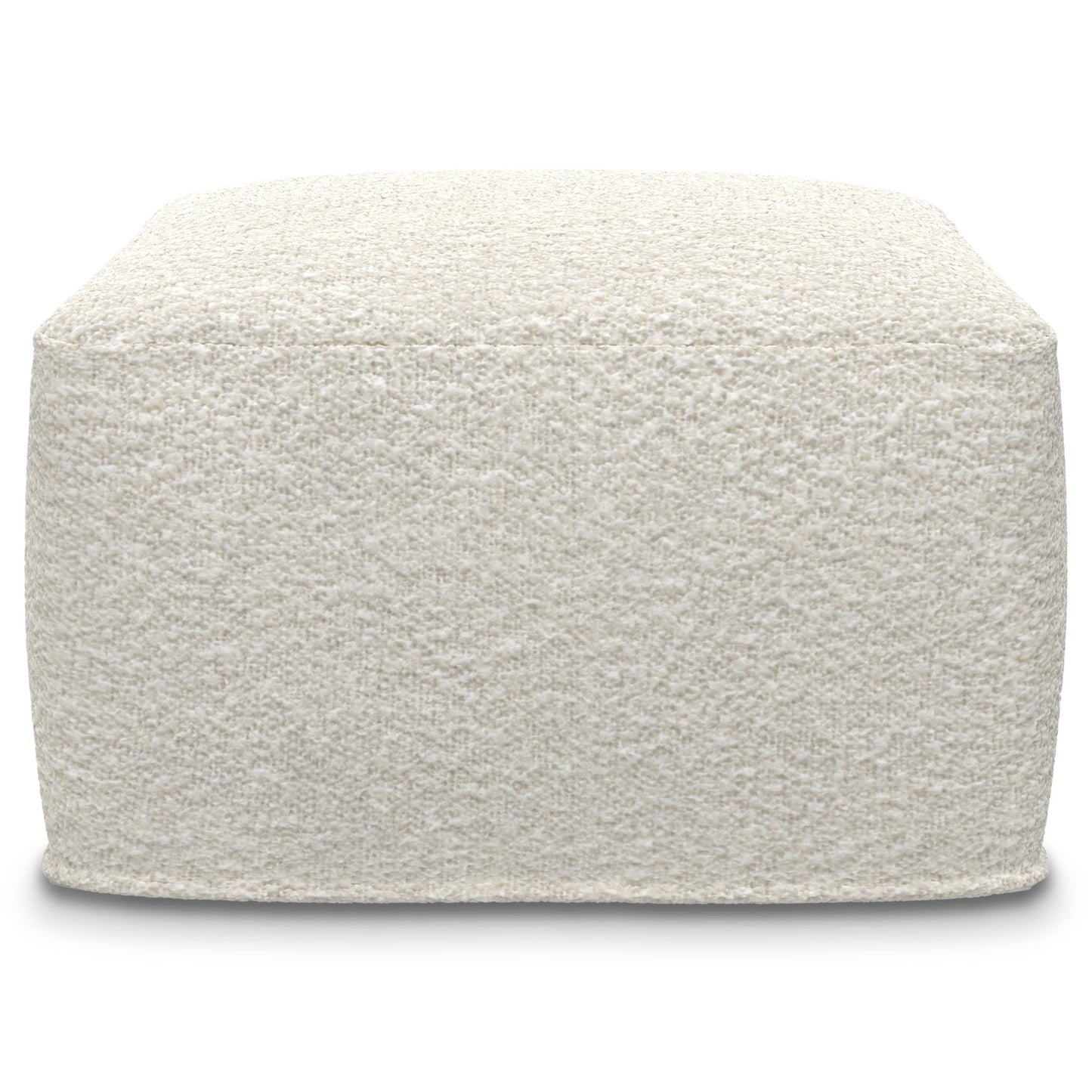 The Chantal Square Pouf in ivory features a textured finish, rounded edges, and an off-white hue, shown against a plain white background.