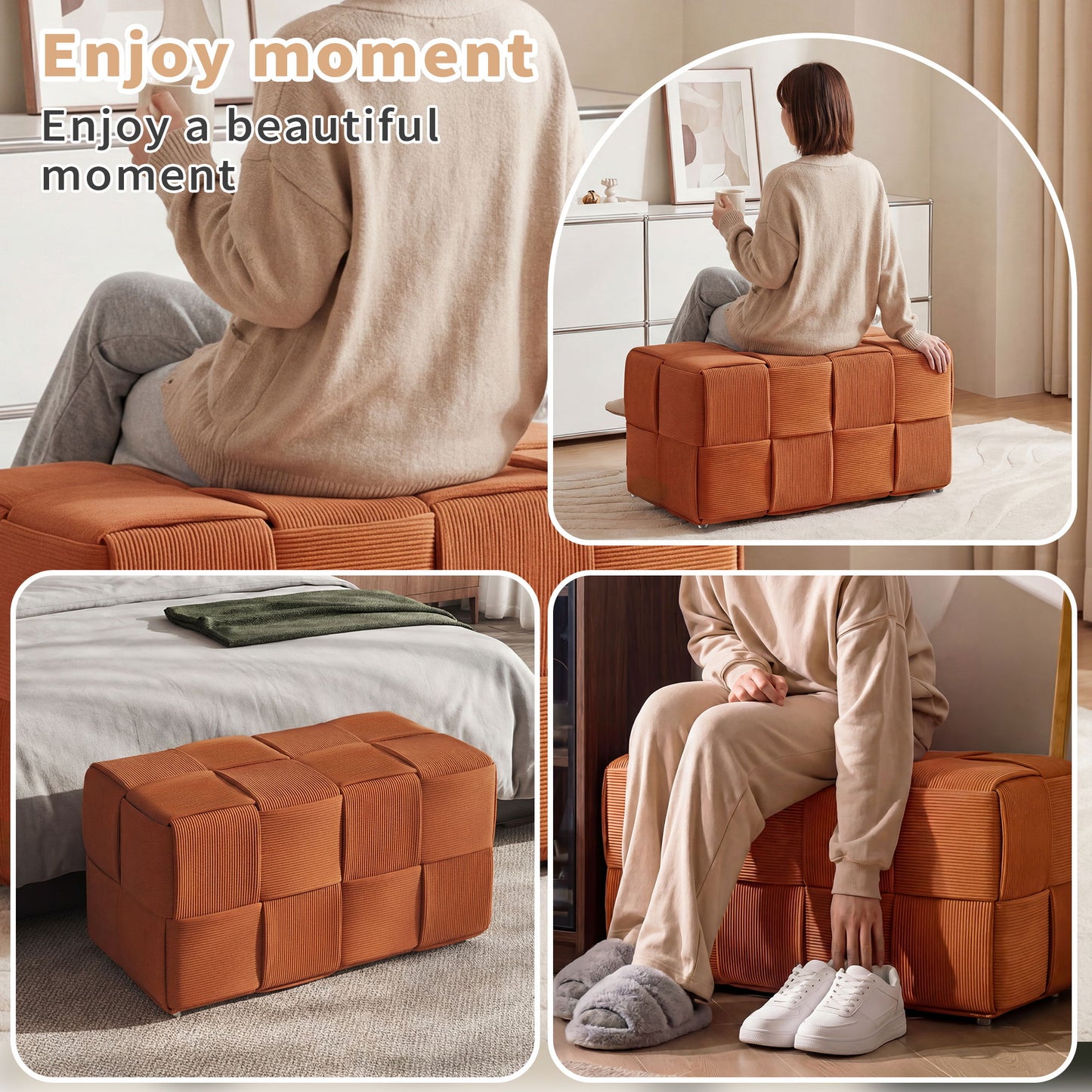 Modern Ottoman Foot Rest With Woven Design