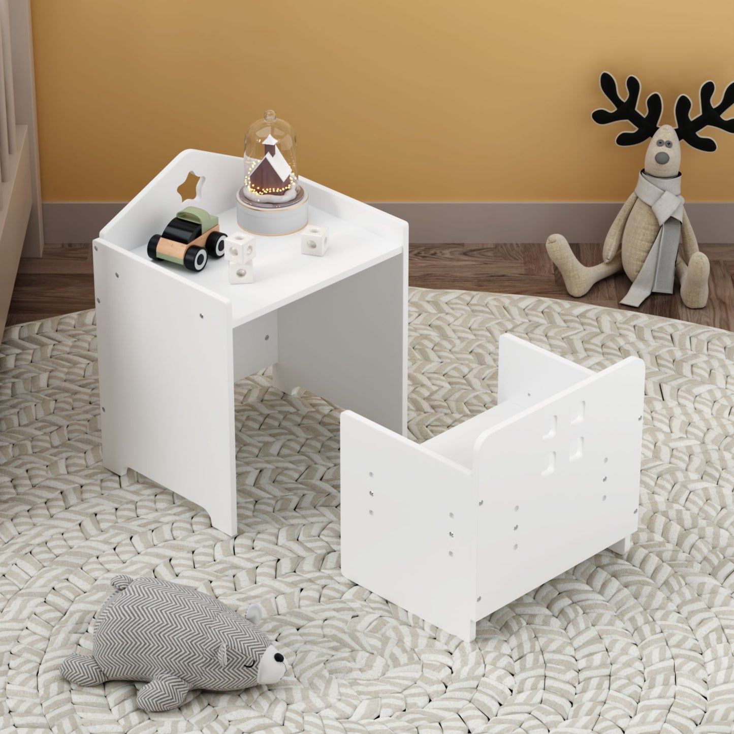 Montessori Weaning Table And Chair Set, Toddler Table With Adjustable Height - White