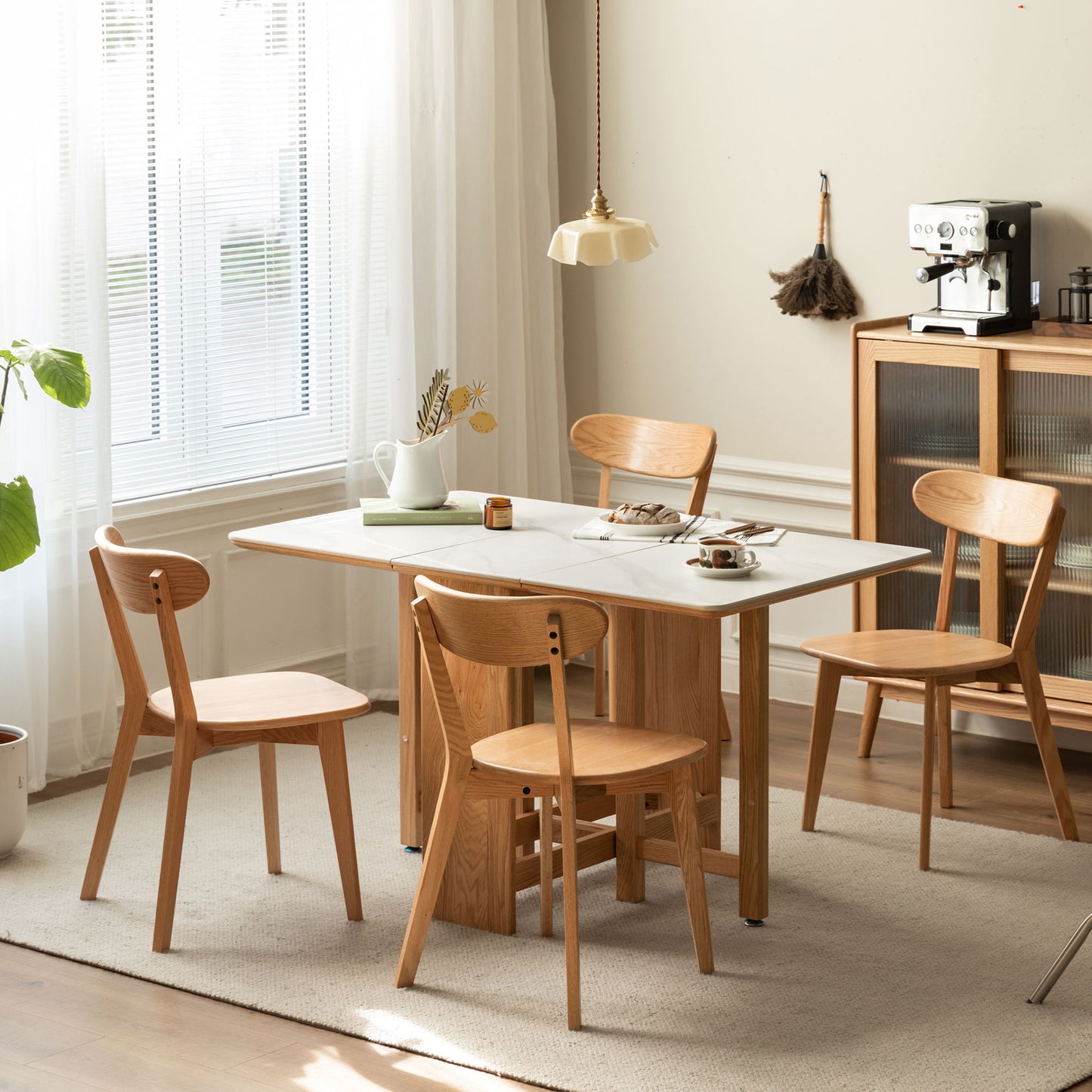 A Simple Dining Chair and Solid Chair Table arranged in a living room.