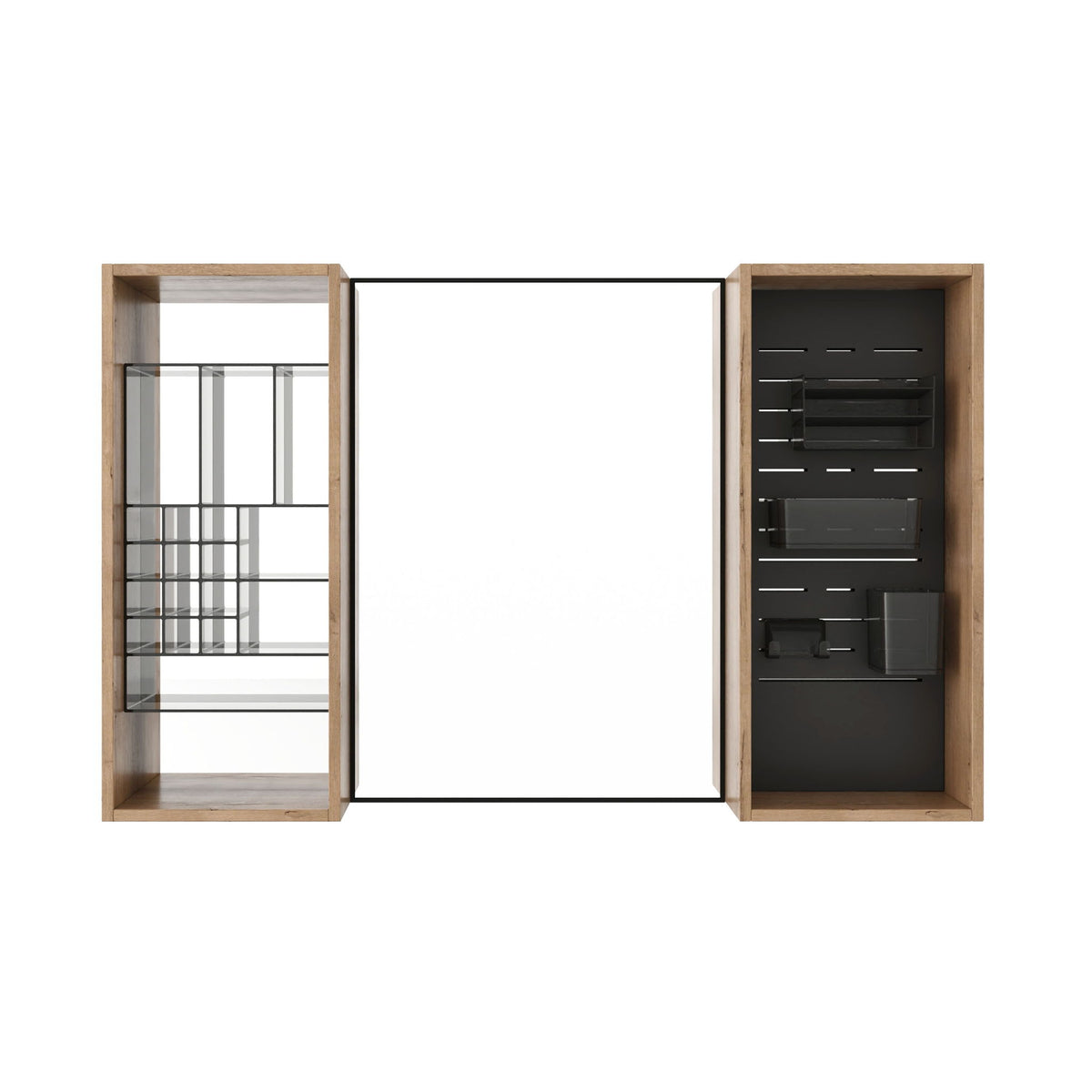 43.5" Mirror Cabinet With Storage, Wall Mounted Medicine Cabinet Frame With Shelves - Imitative Oak