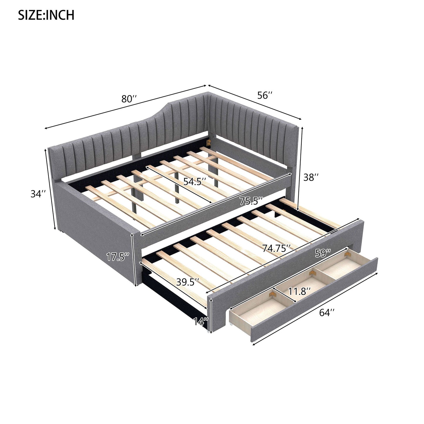 Upholstered Daybed With Trundle And 3 Drawers
