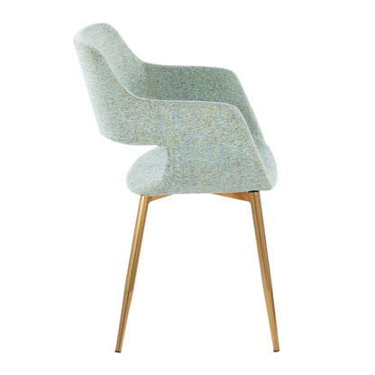 The Margarite - Contemporary Versatile Dining Chair showcases a sleek turquoise upholstered seat and backrest with curved contours, supported by four slender, angled wooden legs in a light brown finish. Shown as a side view against a plain white background. Set of 2.