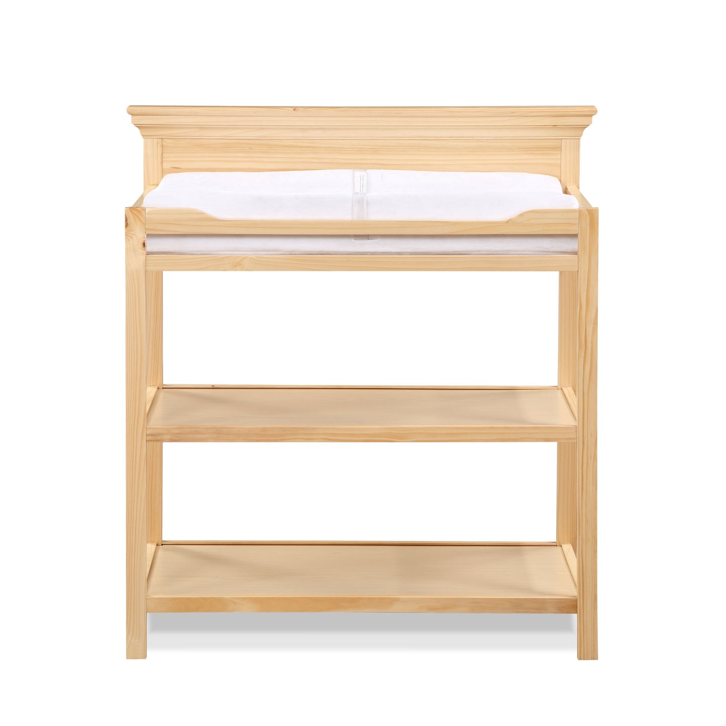 The Universal - Changing Table features two open lower shelves for storage and includes a white changing pad, displayed against a plain white background.