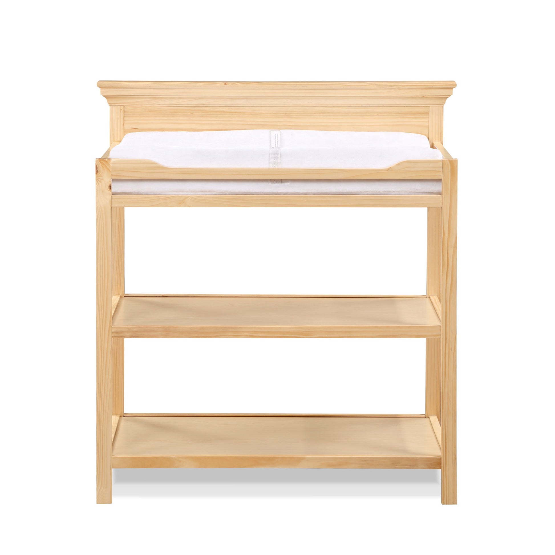 The Universal - Changing Table features two open lower shelves for storage and includes a white changing pad, displayed against a plain white background.