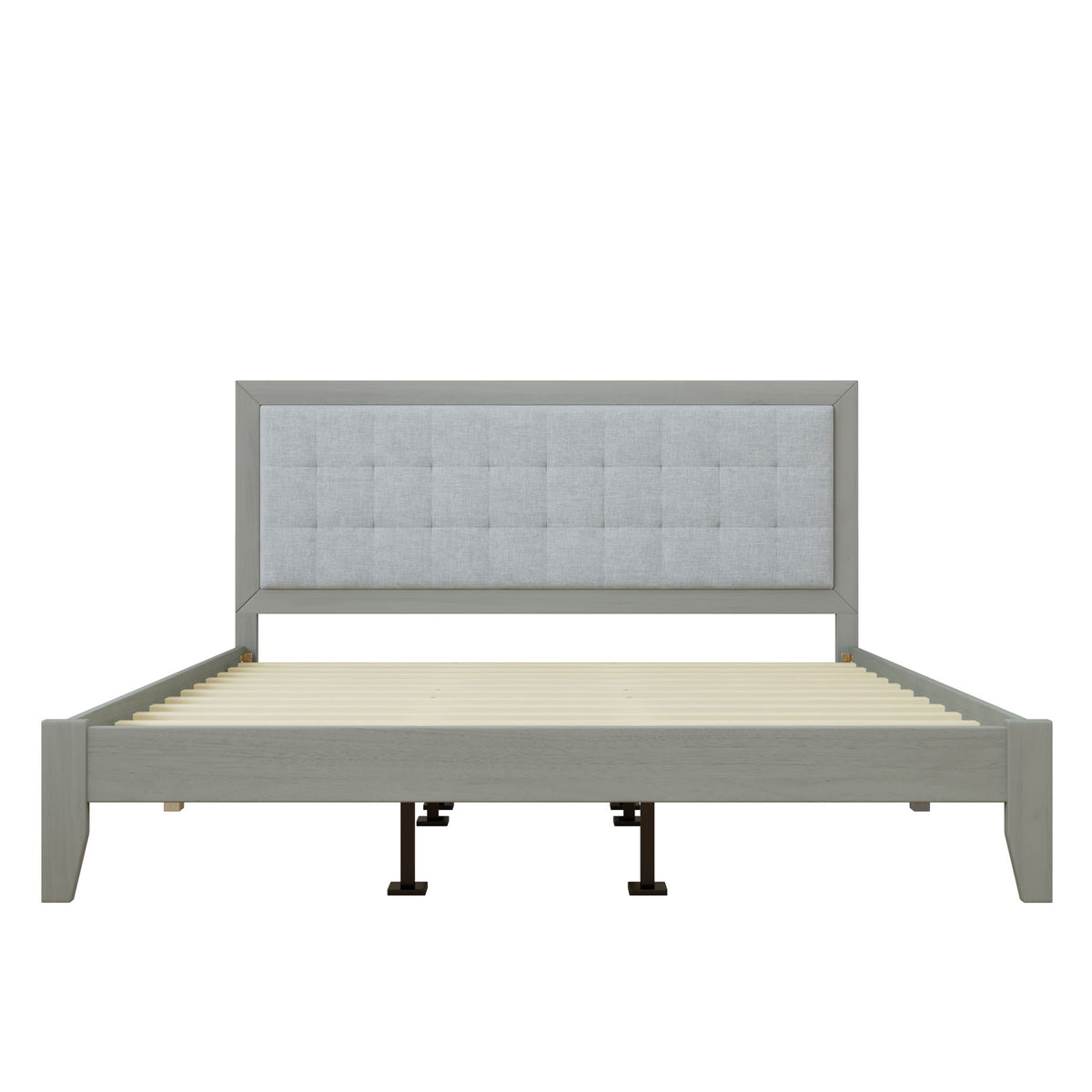 Mid Century Modern Platform Bed With Upholstered Headboard
