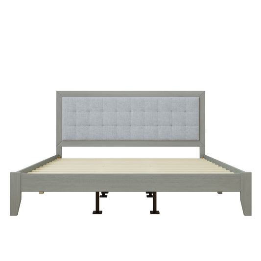 Mid Century Modern Platform Bed With Upholstered Headboard