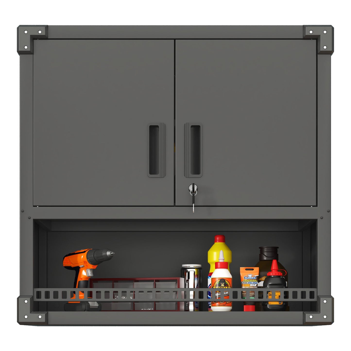 Metal Wall Mounted Tool Storage Cabinet With Locking Door, 1 Shelf & 1 Drawer