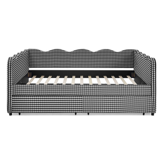Gingham Daybed With USB Charging Port, Wave-Shaped Design