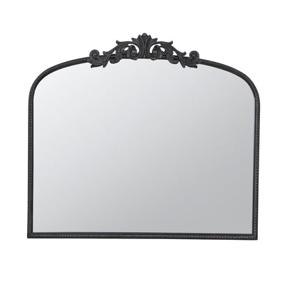 The Arch Mirror features a baroque-inspired ornate black frame with rounded top corners and an intricate floral design, ideal as wall decor for your bathroom, bedroom, or living room.