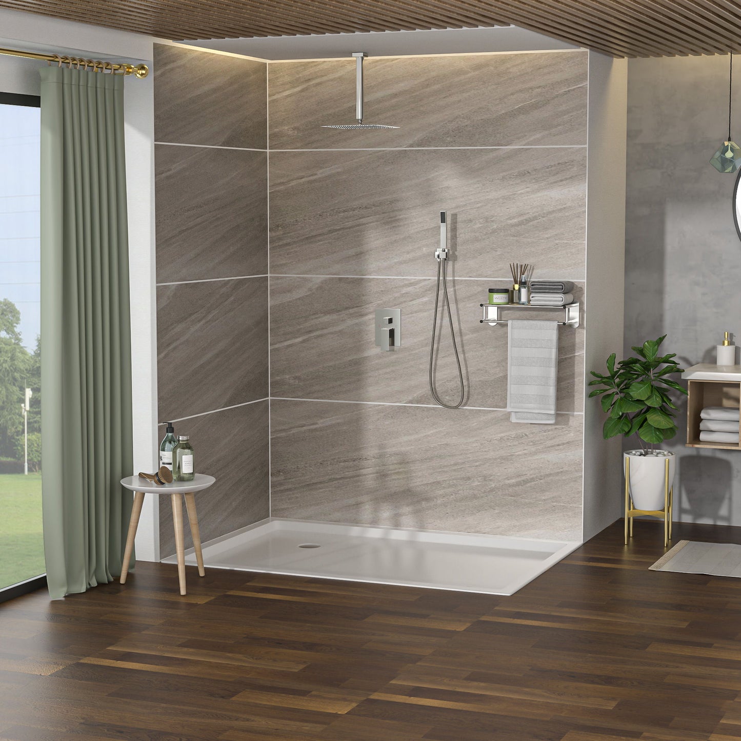 Dual Shower Head System With Ceiling Mount And Rough In Valve