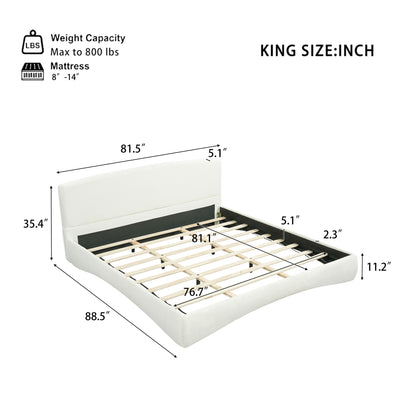 King Curved Upholstered Bed With Smart Ambient Lighting - Cream