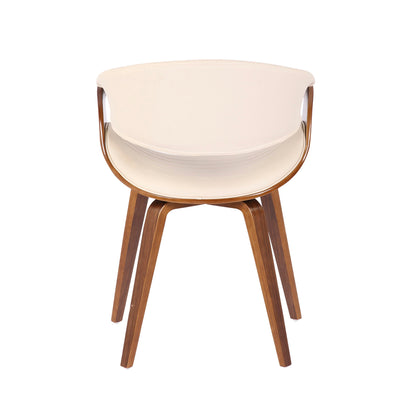 The Symphony - Mid Century Modern Dining Chair features a curved, light backrest and seat with wooden legs and frame, shown from the back on a white background.