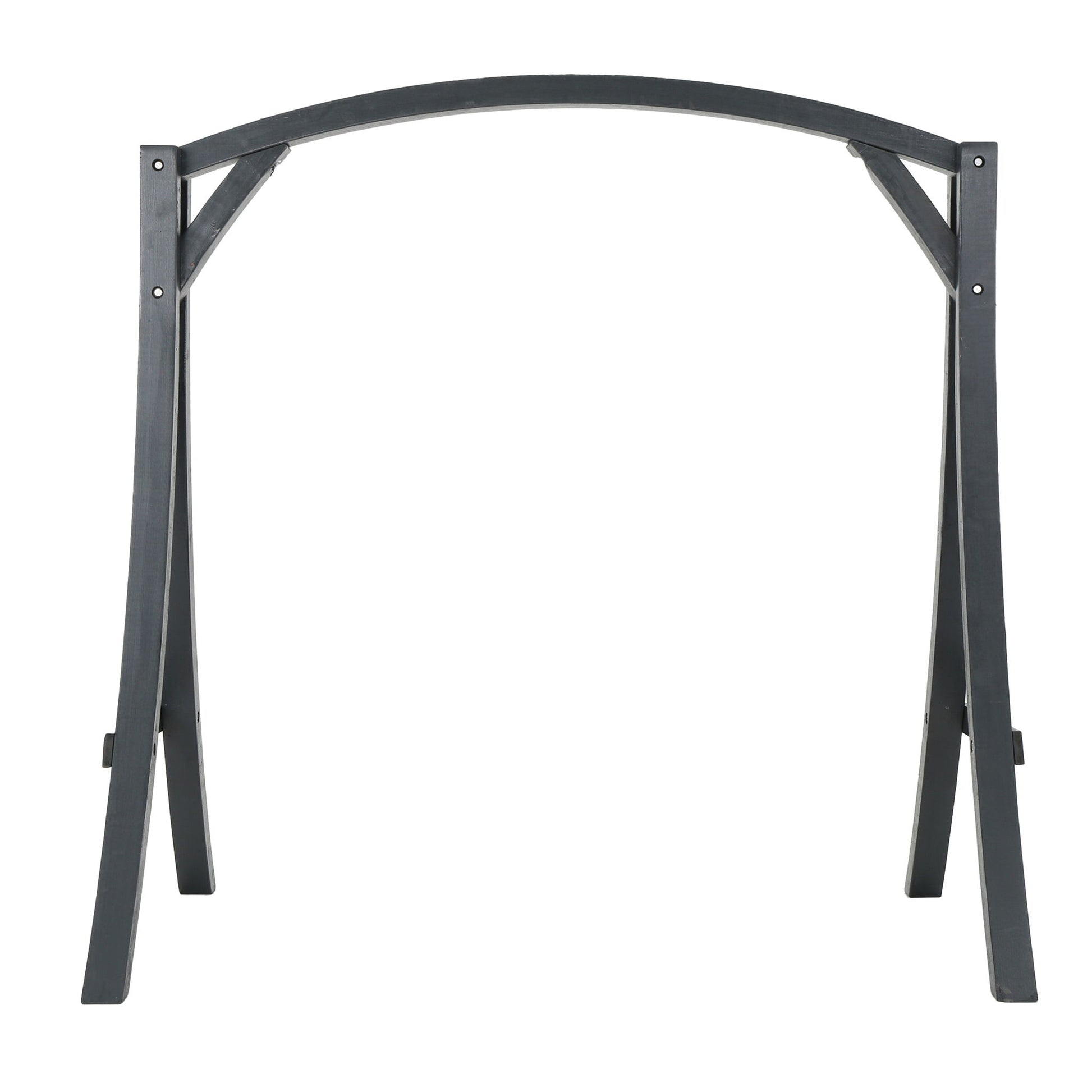 The San Juan Outdoor Swinging Loveseat With Support features a black metal stand with four legs and an arched top, shown against a white background.