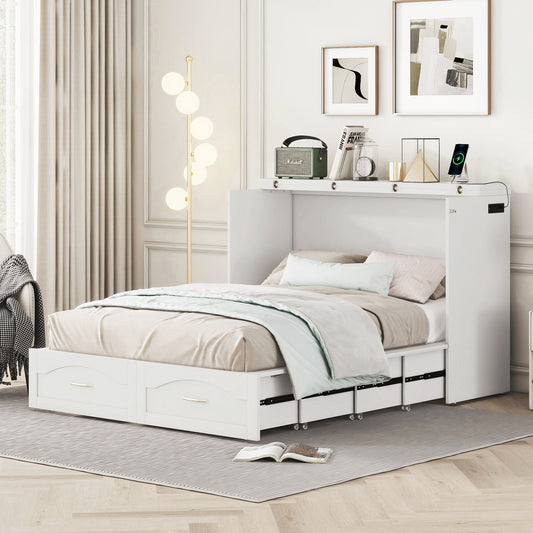 Murphy Wall Bed With Drawer And A Set Of Sockets & USB Ports, Pulley Structure Design