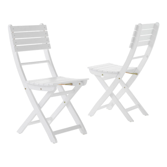 Set of 2 Outdoor Foldable Wood Dining Chairs with a slat design shown against a white background.