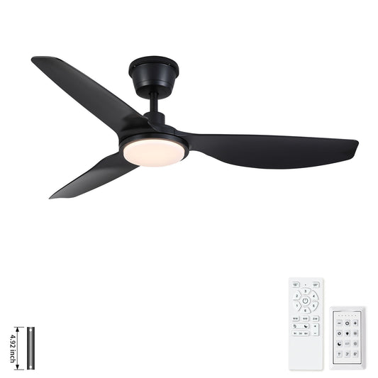 Outdoor Waterproof Ceiling Fan With Light And Quiet DC Motor, Blades For Bedroom - Black
