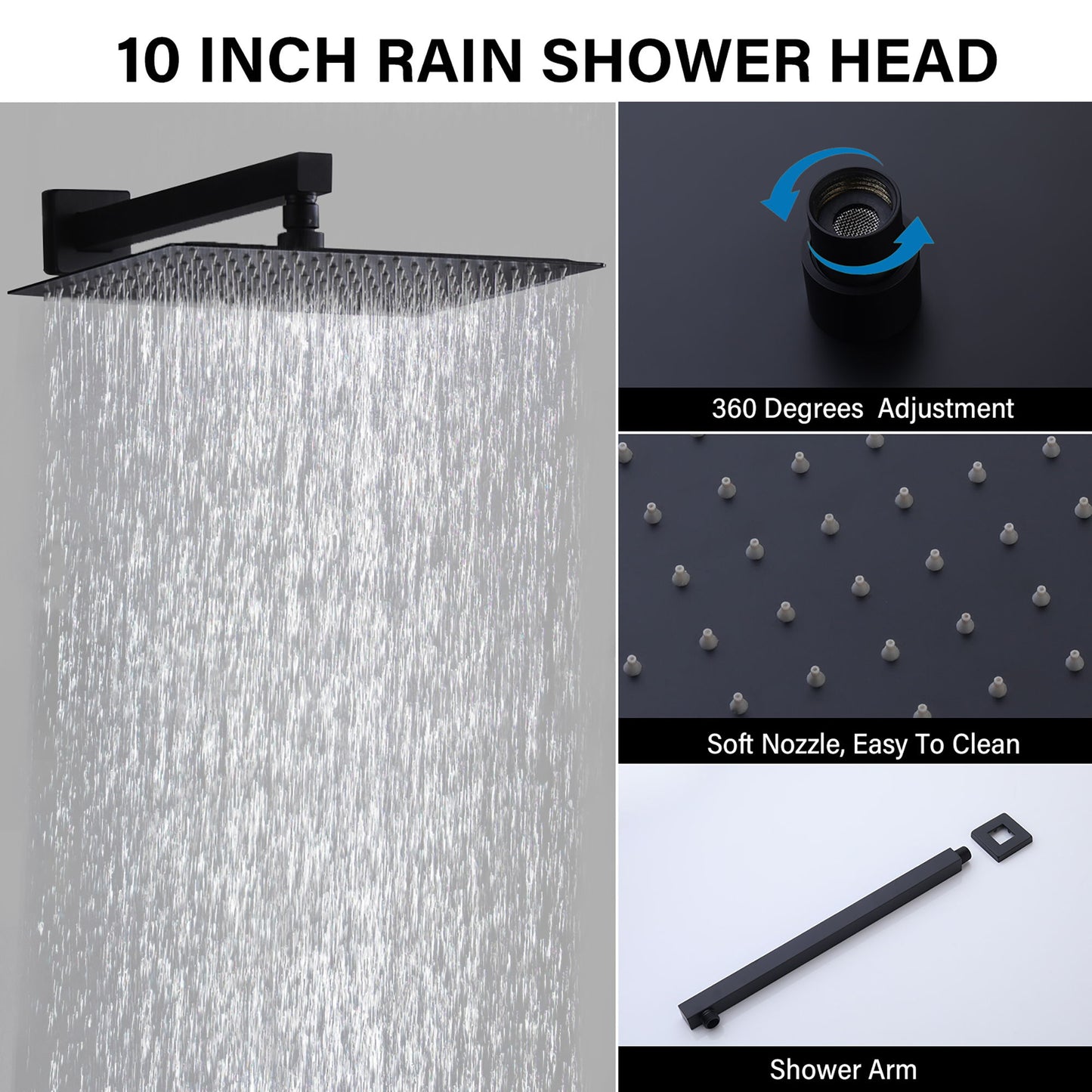 Modern Black Shower Faucet Set Rainfall System With 10" Shower Head And Handheld Combo Stainless Steel - Matte Black