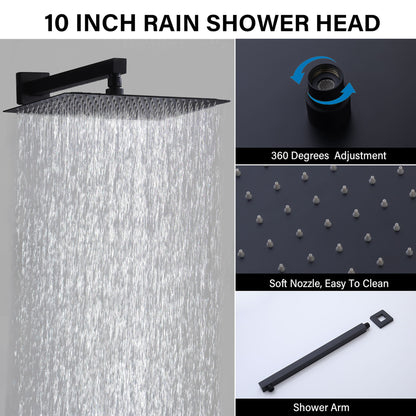 Modern Black Shower Faucet Set Rainfall System With 10" Shower Head And Handheld Combo Stainless Steel - Matte Black